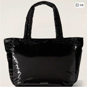 Athleta black glossy puffy tote